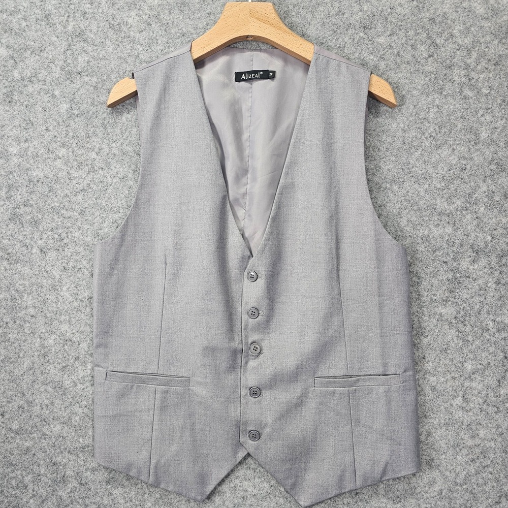 Gray Suit Vest Waistcoat Mens M Slim Fit Business Formal Wedding Classic ALIZEAL